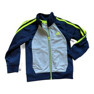 Toddler Boys Adidas Three Stripe Gray Full Yellow Zip Track Jacket - Sz 3T